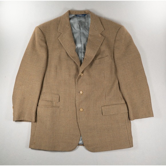Polo by Ralph Lauren Other - Polo Ralph Lauren Men 46R Lambswool Houndstooth Blazer Brown Sport Coat USA Made